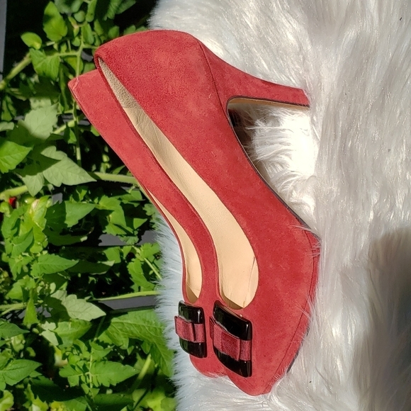 Joan & David red suede pumps with bow - Picture 4 of 7